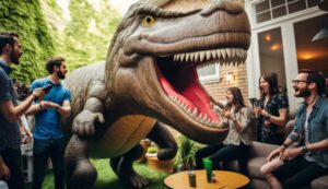 Oppustelig dinosaur kostume til voksne og børn (T-Rex!)
