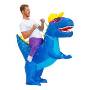 Oppustelig Ridende Dinosaur Blå Kostume - One size